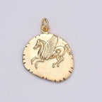 14k GF Greek Pegasus Gold Coin Pendant,  Flying Horse Coin Pendant, Al- Buraq Coin Pendant Earing DIY, Heavenly Flying Horse Coin Charm D-205