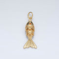 14K Gold Filled 9mm Orange CZ Multidimensional Textured Fish Sea Animal Charm | AF1525 AF1526