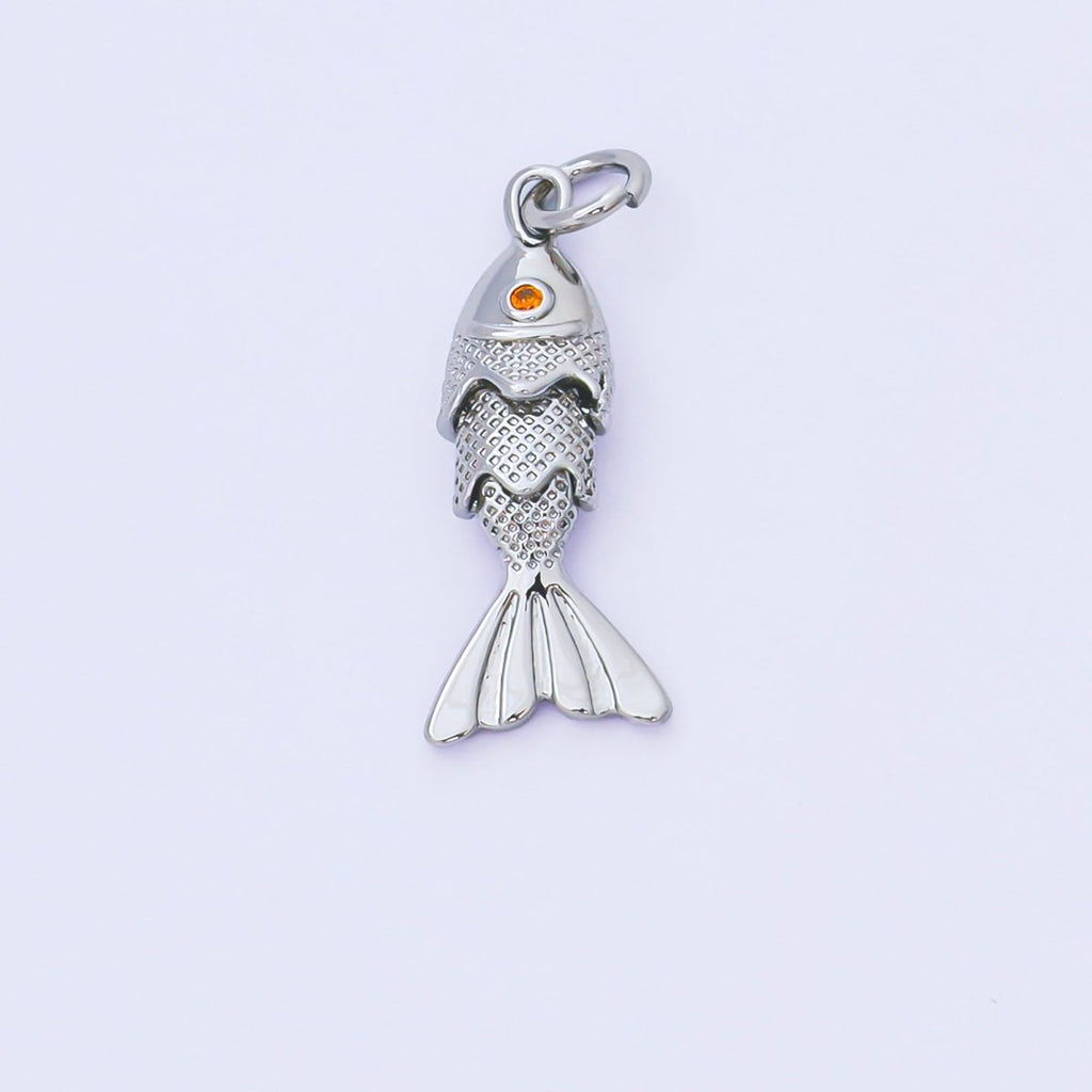 14K Gold Filled 9mm Orange CZ Multidimensional Textured Fish Sea Animal Charm | AF1525 AF1526
