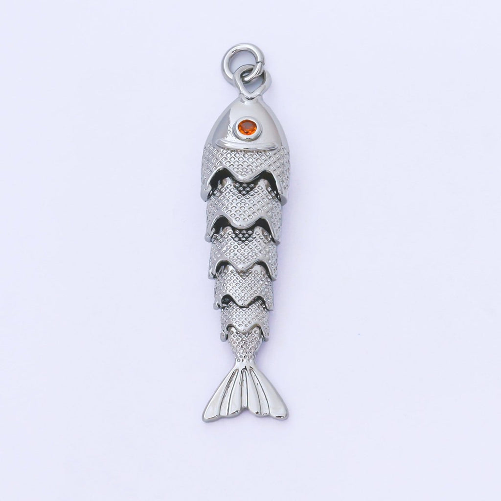 14K Gold Filled 9mm Orange CZ Multidimensional Textured Fish Sea Animal Charm | AF1525 AF1526