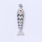 14K Gold Filled 9mm Orange CZ Multidimensional Textured Fish Sea Animal Charm | AF1525 AF1526