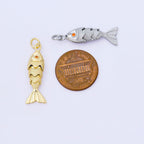 14K Gold Filled 9mm Orange CZ Multidimensional Textured Fish Sea Animal Charm | AF1525 AF1526