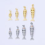 14K Gold Filled 9mm Orange CZ Multidimensional Textured Fish Sea Animal Charm | AF1525 AF1526