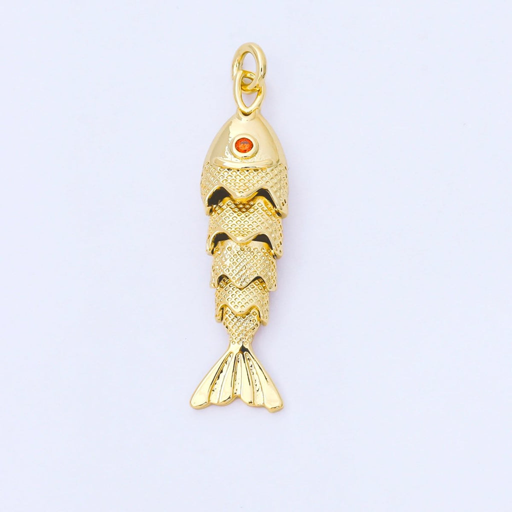 14K Gold Filled 9mm Orange CZ Multidimensional Textured Fish Sea Animal Charm | AF1525 AF1526