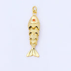 14K Gold Filled 9mm Orange CZ Multidimensional Textured Fish Sea Animal Charm | AF1525 AF1526