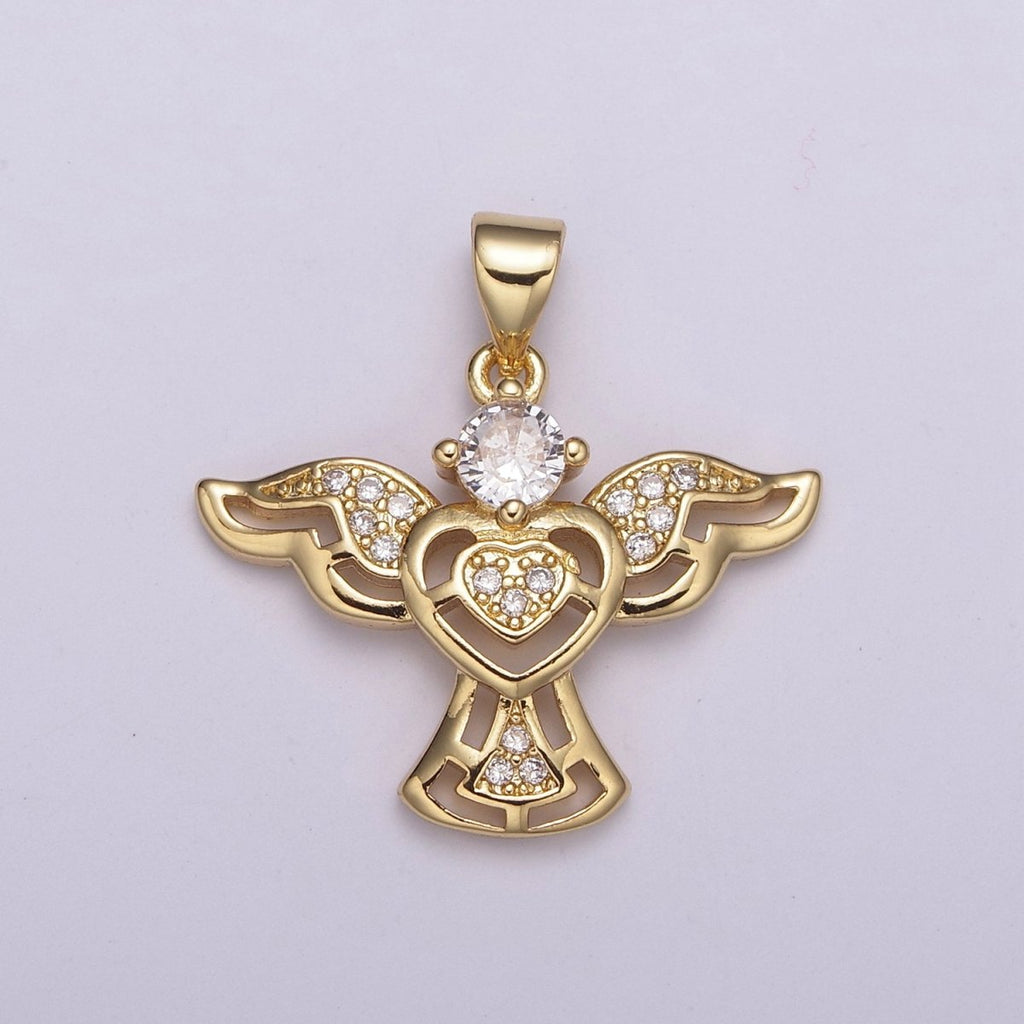 14k Gold filled Bird charm w/ Micro Pave Heart pendant, Necklace supply, Jewelry makings N-514