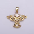 14k Gold filled Bird charm w/ Micro Pave Heart pendant, Necklace supply, Jewelry makings N-514