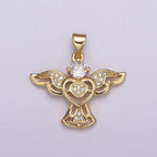 14k Gold filled Bird charm w/ Micro Pave Heart pendant, Necklace supply, Jewelry makings N-514