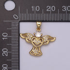 14k Gold filled Bird charm w/ Micro Pave Heart pendant, Necklace supply, Jewelry makings N-514