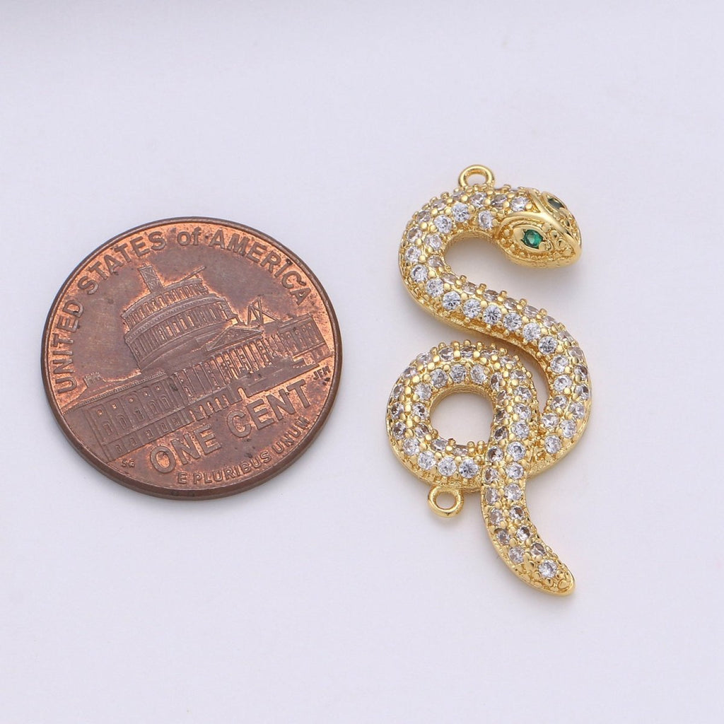14K Gold Filled Snake Connector, Serpent Animal Lover Link Connector Cubic Zirconia Bracelet Connector, Necklace Pendant Findings For Jewelry Making Supply F-455