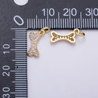 16K Gold Filled 13mm Micro Paved CZ Pet Animal Dog Bone Charm | Charms-01485