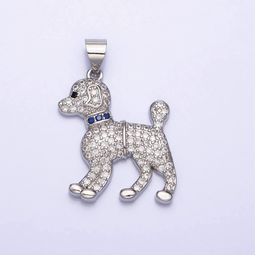 16K Gold Filled Blue-Collared Micro Paved CZ Dog Pet Animal Pendant in Gold & Silver | AA388 AA389