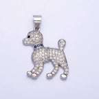 16K Gold Filled Blue-Collared Micro Paved CZ Dog Pet Animal Pendant in Gold & Silver | AA388 AA389