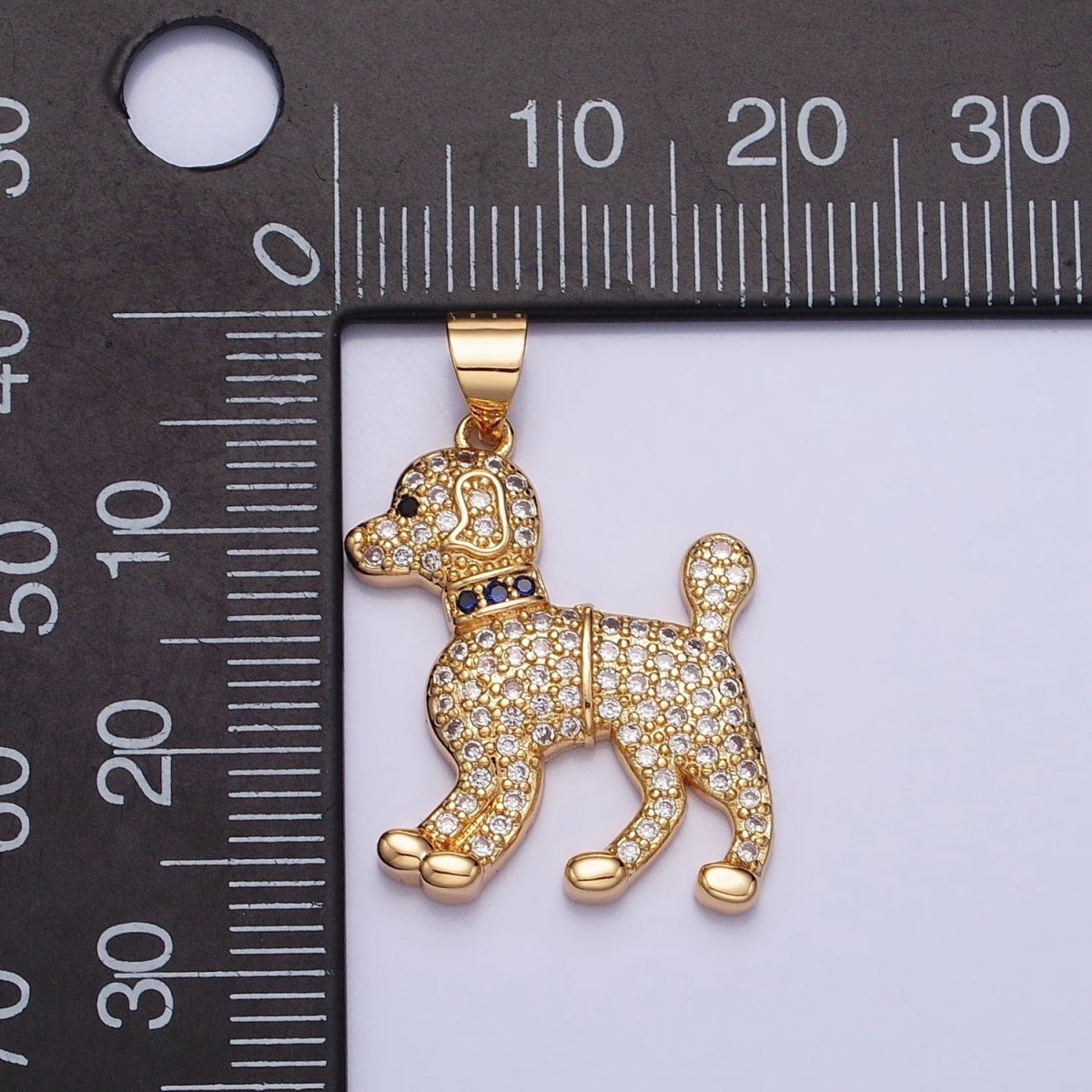 16K Gold Filled Blue-Collared Micro Paved CZ Dog Pet Animal Pendant in Gold & Silver | AA388 AA389