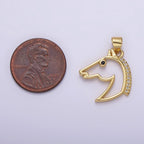 16K Gold Filled Open Black Eye Horse Animal Equestrian Pet Clear Micro Paved CZ Pendant | N1783