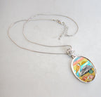 Pelicans Birds at Sea Silver Plated Mother of Pearl Jewelry Pendant Necklace Coastal - 44047