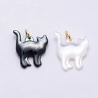 18K Gold Filled 17mm Black, White Shell Pearl Cat Kitten Pet Animal Charm | Charms-01407 Charms-01408