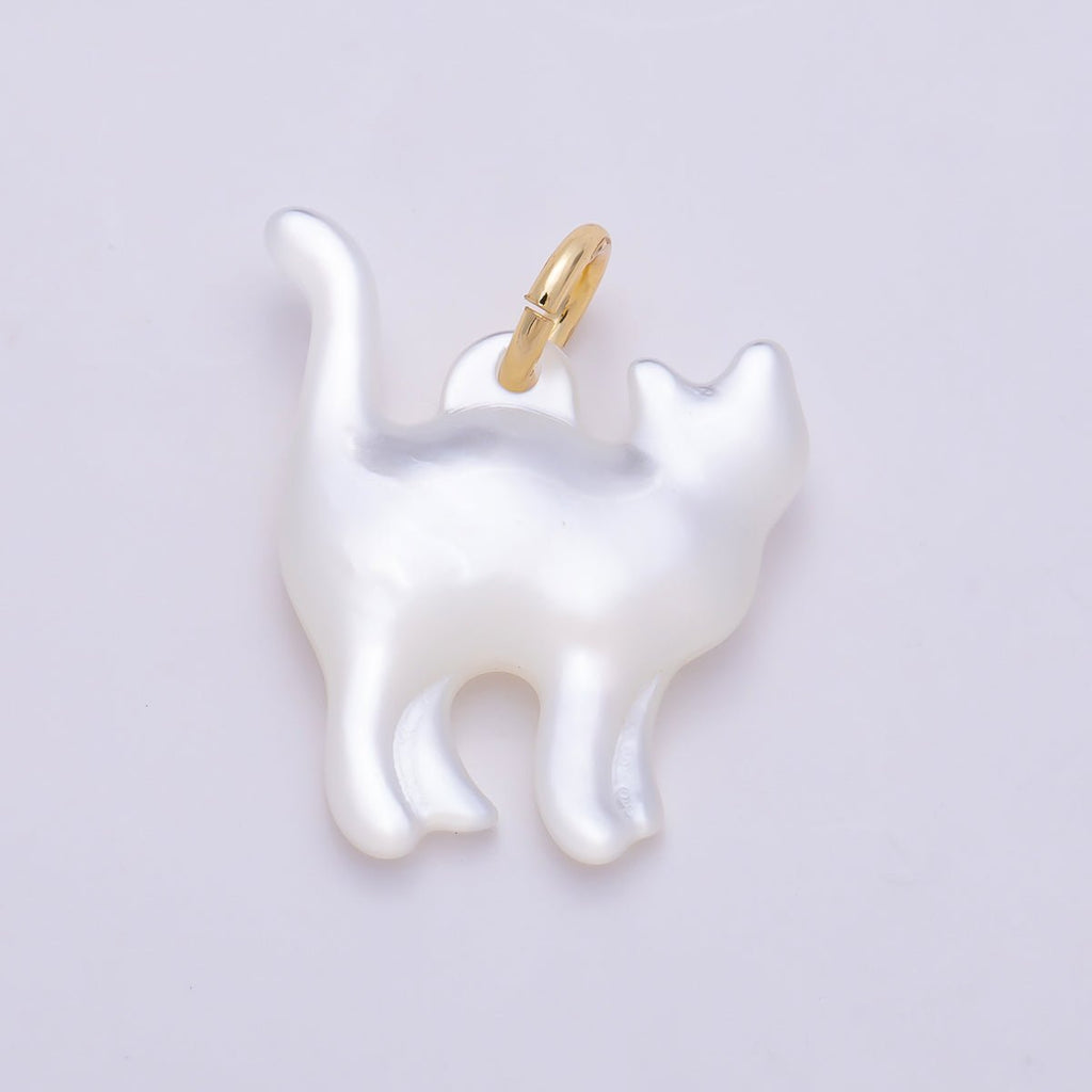 18K Gold Filled 17mm Black, White Shell Pearl Cat Kitten Pet Animal Charm | Charms-01407 Charms-01408