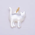 18K Gold Filled 17mm Black, White Shell Pearl Cat Kitten Pet Animal Charm | Charms-01407 Charms-01408