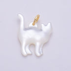 18K Gold Filled 17mm Black, White Shell Pearl Cat Kitten Pet Animal Charm | Charms-01407 Charms-01408