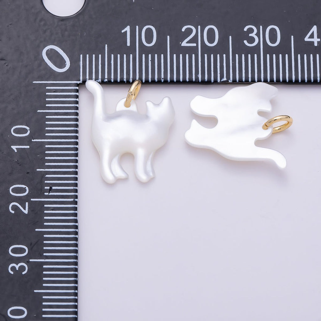 18K Gold Filled 17mm Black, White Shell Pearl Cat Kitten Pet Animal Charm | Charms-01407 Charms-01408