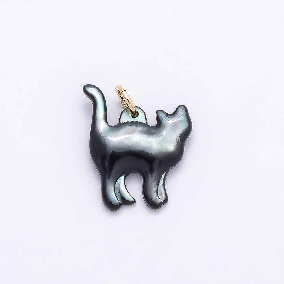 18K Gold Filled 17mm Black, White Shell Pearl Cat Kitten Pet Animal Charm | Charms-01407 Charms-01408