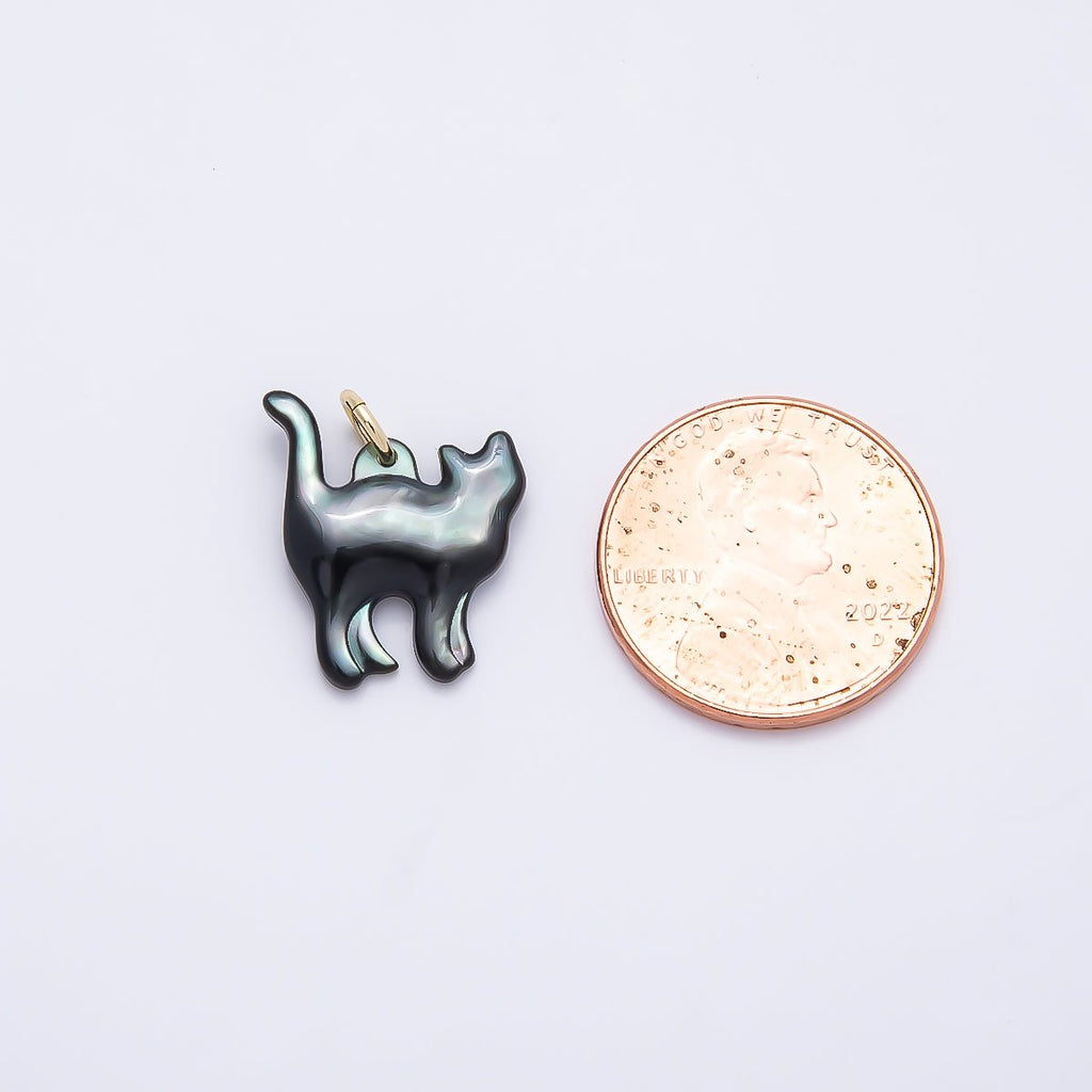 18K Gold Filled 17mm Black, White Shell Pearl Cat Kitten Pet Animal Charm | Charms-01407 Charms-01408