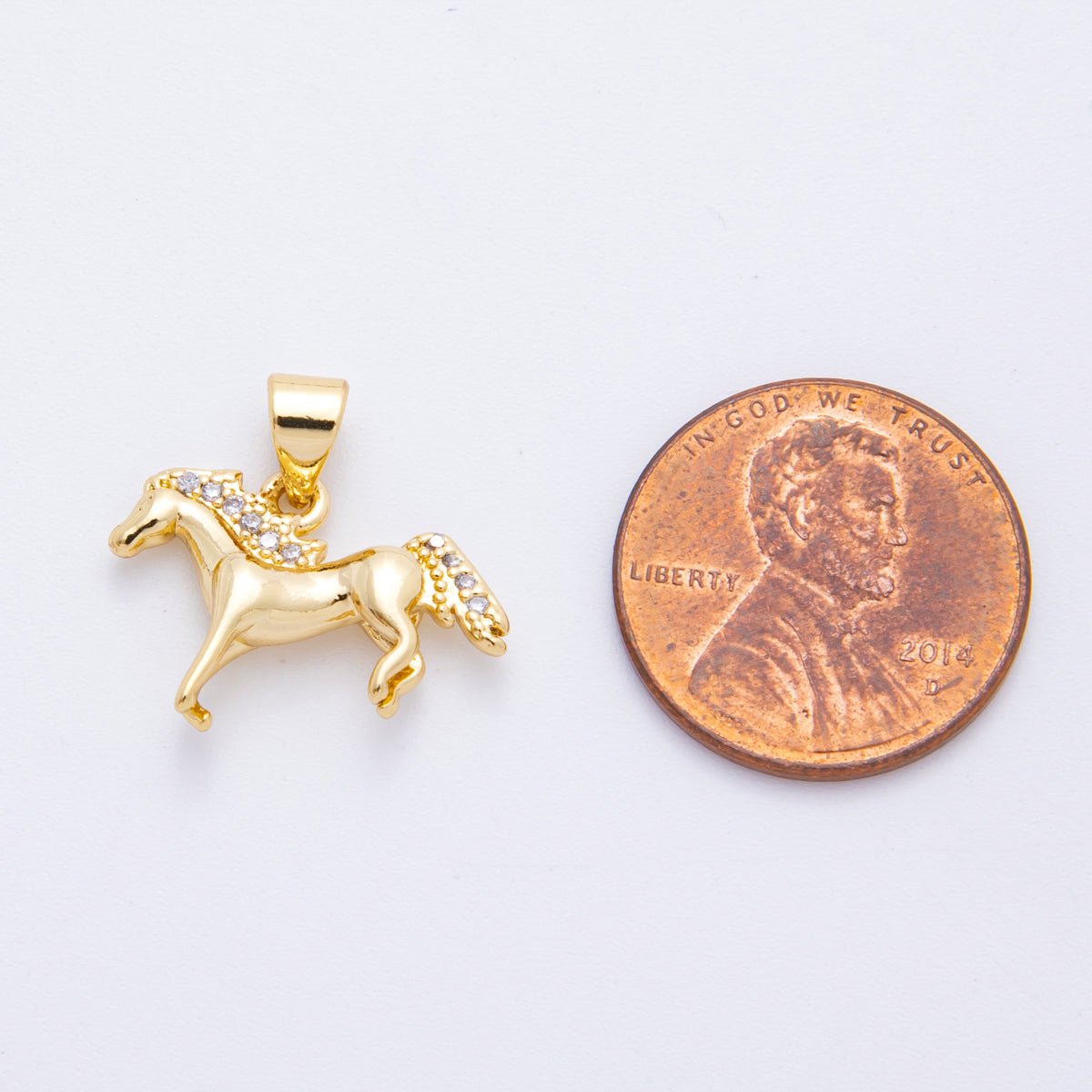 18K Gold Filled Micro Paved CZ Horse Pony Multidimensional Pendant | AF1118