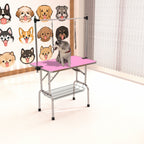 Folding Dog Pet Grooming Table Stainless Steel Frame Rubber Mat On Board With Adjustable Arm And Clamps Pet Dog Cat Grooming Table