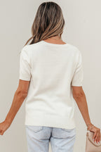 White Wild West Horse Head Printed Short Sleeve Sweater