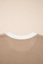 Horse Shoe Pattern Contrast Trim Short Sleeve Sweater