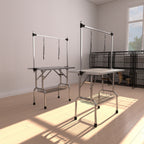 Folding Dog Pet Grooming Table Stainless Steel Frame Rubber Mat On Board With Adjustable Arm And Clamps Pet Dog Cat Grooming Table