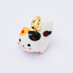 24K Gold Filled 21mm Blue, Pink, Tabby, Black, Rose, Orange, White Ceramics Cat Pet Animals Charm | AC1624 - AC1628