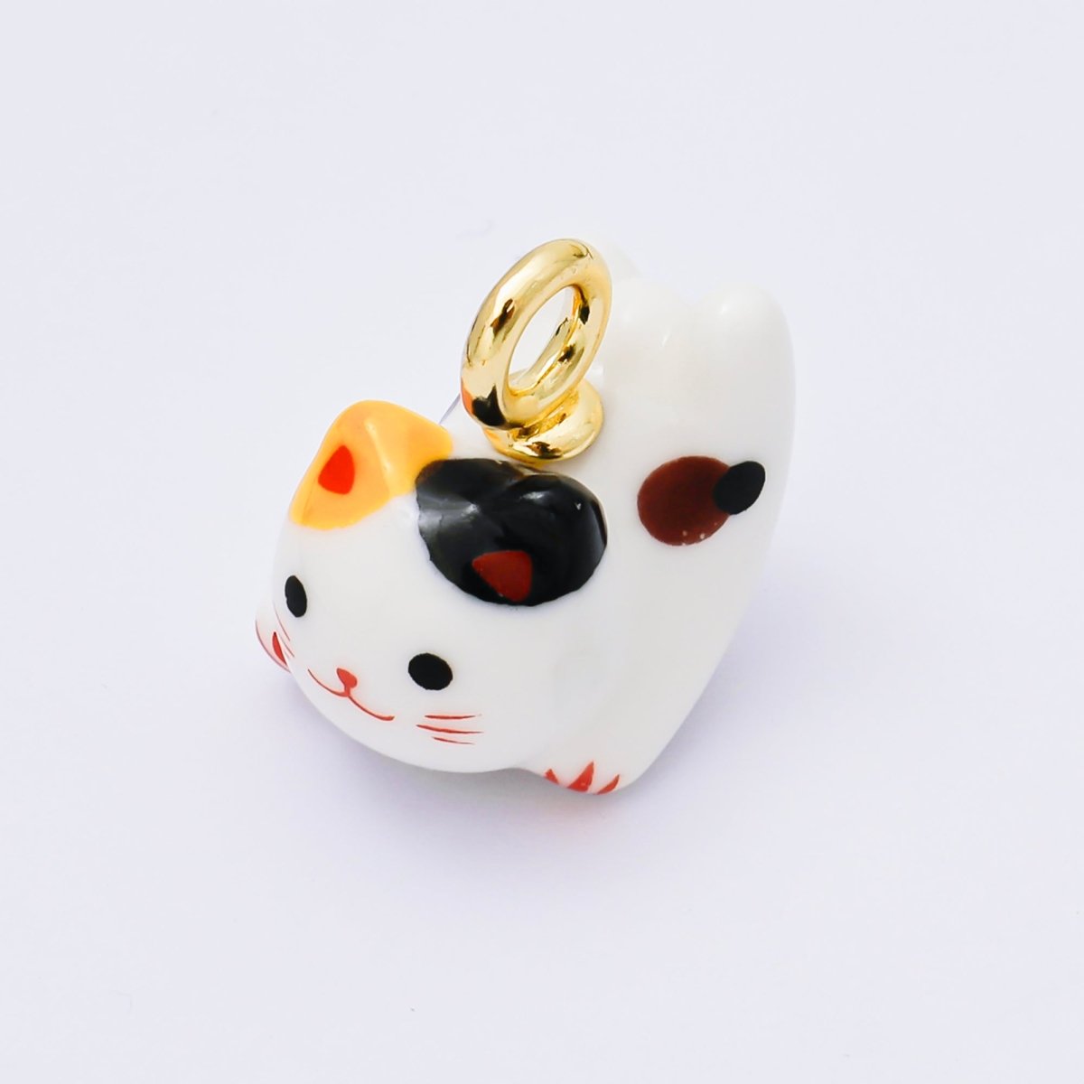 24K Gold Filled 21mm Blue, Pink, Tabby, Black, Rose, Orange, White Ceramics Cat Pet Animals Charm | AC1624 - AC1628