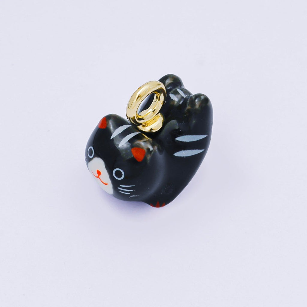 24K Gold Filled 21mm Blue, Pink, Tabby, Black, Rose, Orange, White Ceramics Cat Pet Animals Charm | AC1624 - AC1628
