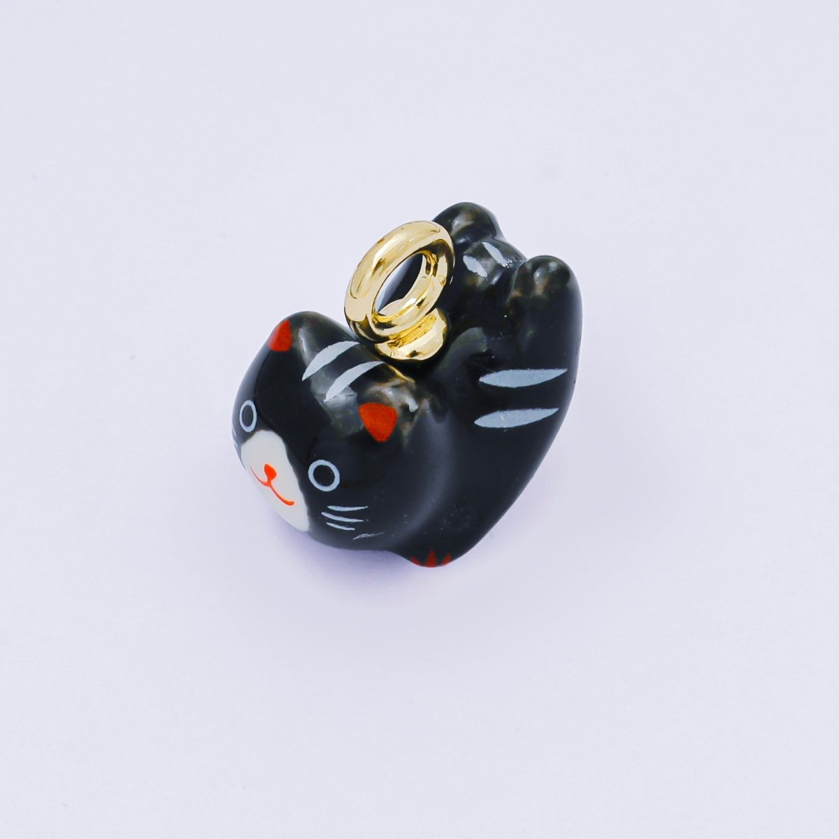 24K Gold Filled 21mm Blue, Pink, Tabby, Black, Rose, Orange, White Ceramics Cat Pet Animals Charm | AC1624 - AC1628