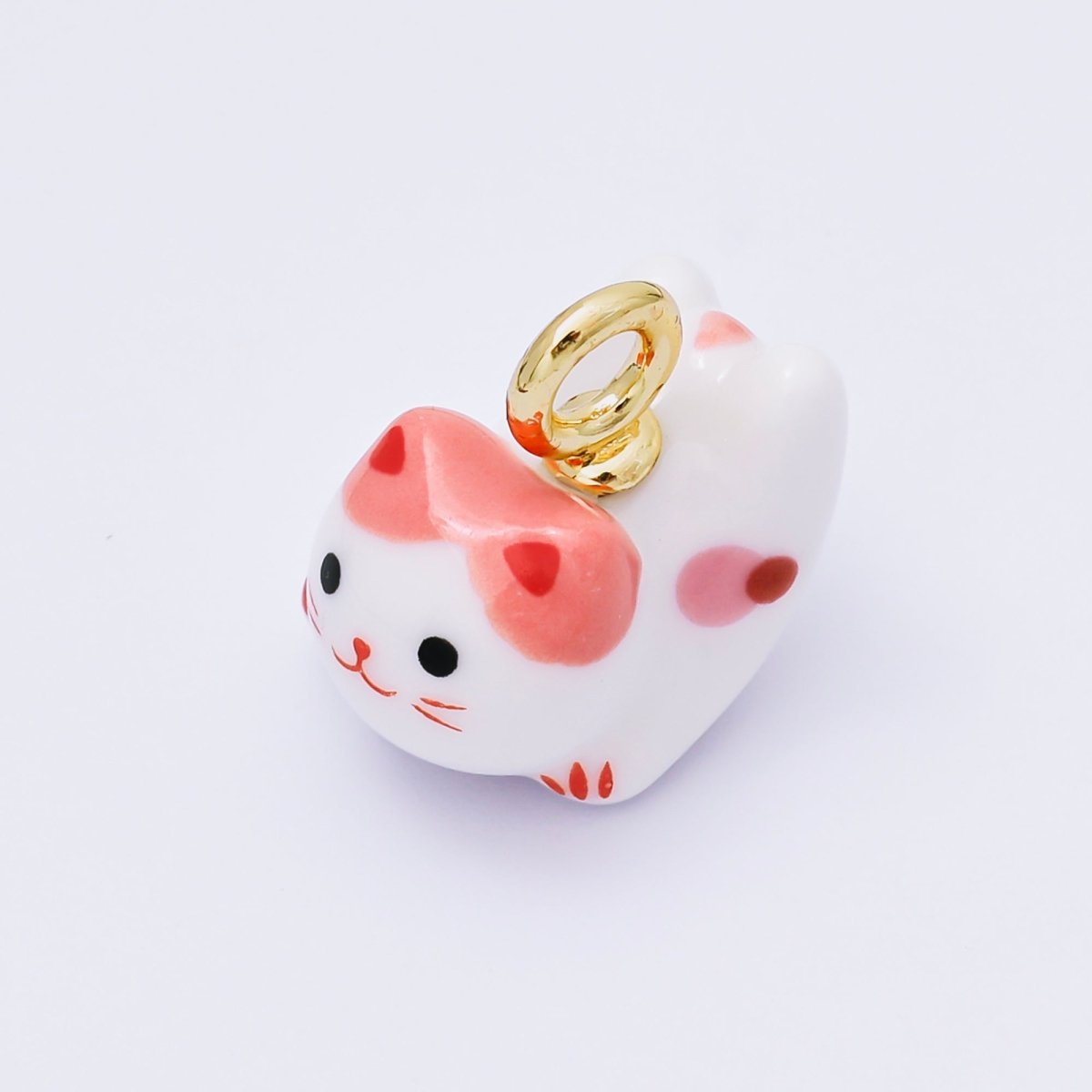 24K Gold Filled 21mm Blue, Pink, Tabby, Black, Rose, Orange, White Ceramics Cat Pet Animals Charm | AC1624 - AC1628