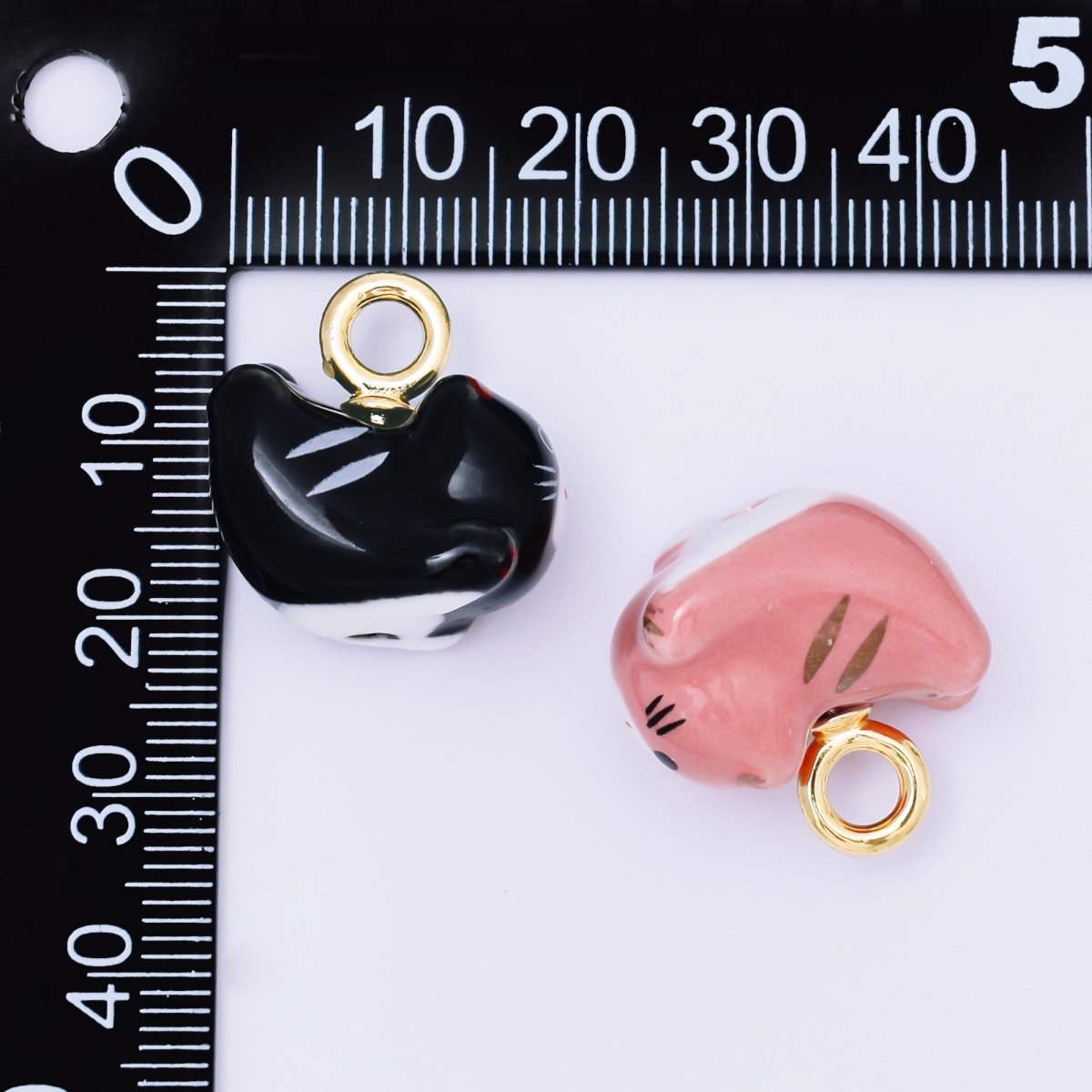 24K Gold Filled 21mm Blue, Pink, Tabby, Black, Rose, Orange, White Ceramics Cat Pet Animals Charm | AC1624 - AC1628