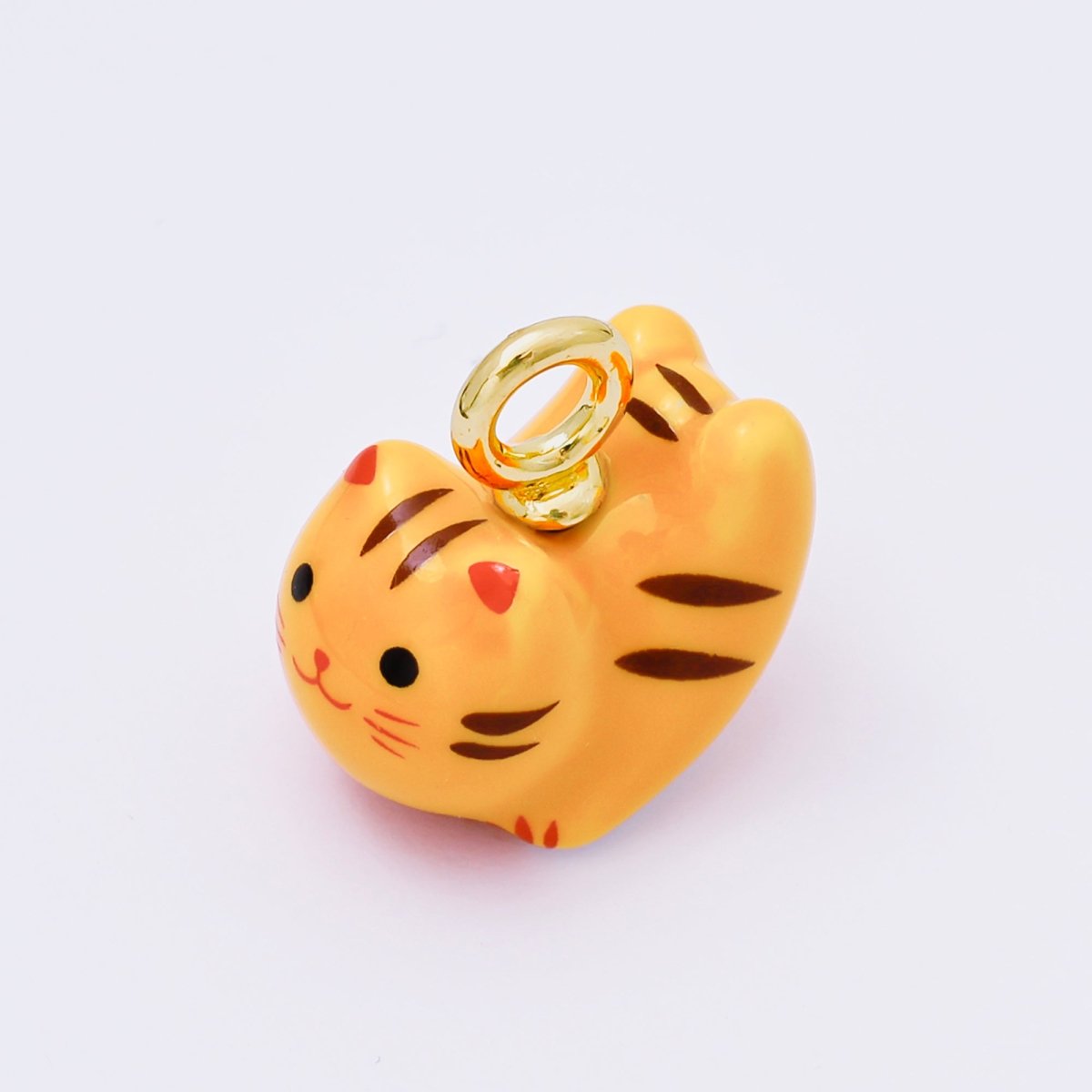 24K Gold Filled 21mm Blue, Pink, Tabby, Black, Rose, Orange, White Ceramics Cat Pet Animals Charm | AC1624 - AC1628