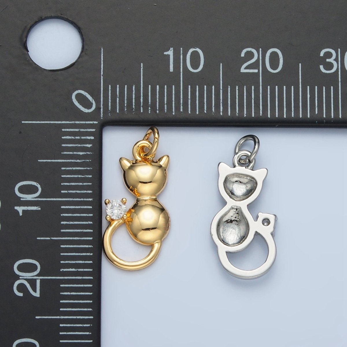 24K Gold Filled 16.5mm Mini CZ Kitten Cat Pet Animal Charm in Gold & Silver | E380