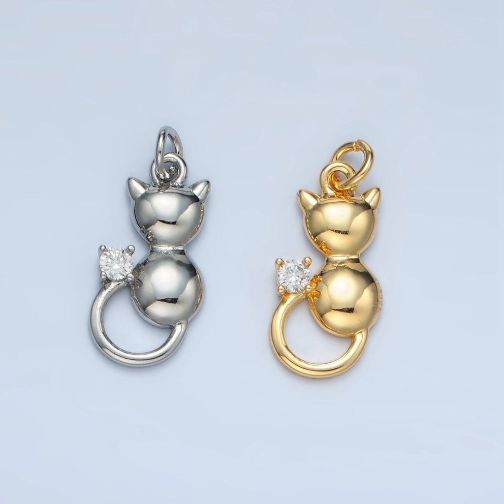 24K Gold Filled 16.5mm Mini CZ Kitten Cat Pet Animal Charm in Gold & Silver | E380