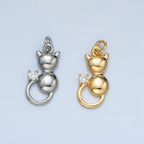 24K Gold Filled 16.5mm Mini CZ Kitten Cat Pet Animal Charm in Gold & Silver | E380