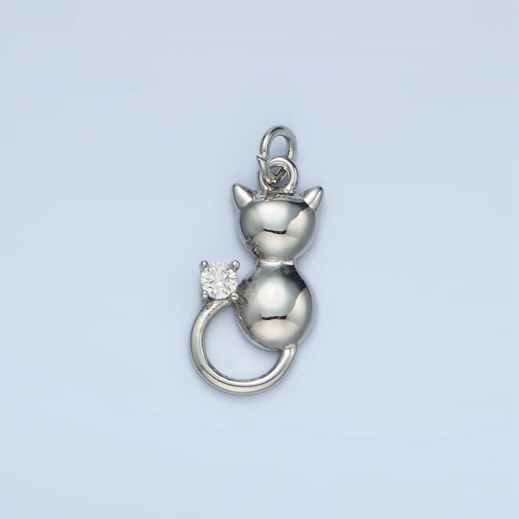 24K Gold Filled 16.5mm Mini CZ Kitten Cat Pet Animal Charm in Gold & Silver | E380