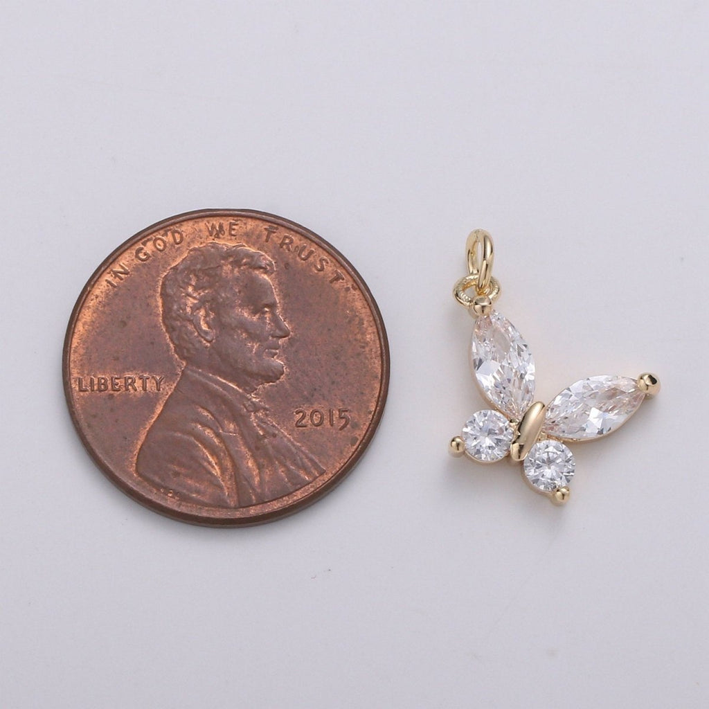 24k Gold Filled Pear Cut CZ Butterfly Charm, Cubic Zirconia Mariposa Pendant Charm, Dainty Gold Filled Charm, For DIY Jewelry D-384 D-775