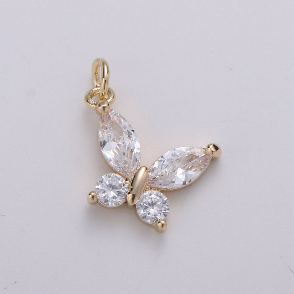 24k Gold Filled Pear Cut CZ Butterfly Charm, Cubic Zirconia Mariposa Pendant Charm, Dainty Gold Filled Charm, For DIY Jewelry D-384 D-775
