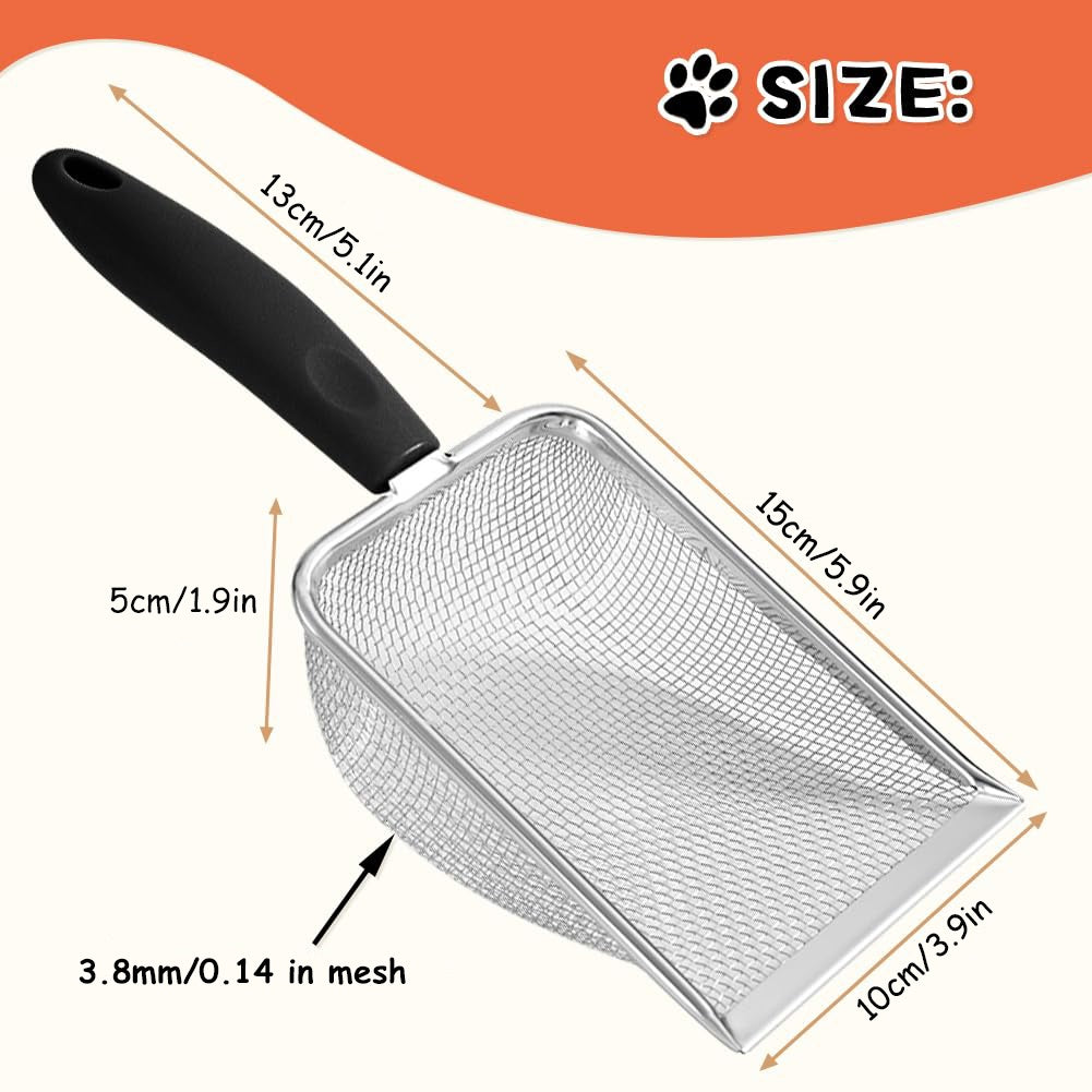 Cat Litter Scoop Stainless Steel Mesh Litter Shovel Deep Shovel Reliable Litter Cleaner Corner Shovel Beach Shovel Easy To Clean Reptile Terrarium Sand Waste Dark Black