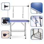 Folding Dog Pet Grooming Table Stainless Steel Frame Rubber Mat On Board With Adjustable Arm And Clamps Pet Dog Cat Grooming Table