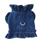 Pets Jeans Dress Apparel Dog Ruffles Vest Pet Harness Denim Dress Puppy Blue Jeans Clothes Cat Dogs Leash Hook Chest Back Dress