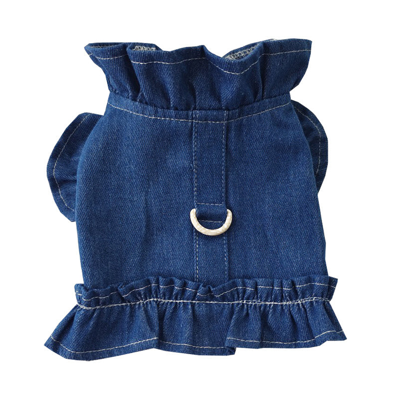Pets Jeans Dress Apparel Dog Ruffles Vest Pet Harness Denim Dress Puppy Blue Jeans Clothes Cat Dogs Leash Hook Chest Back Dress