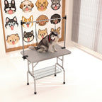 Folding Dog Pet Grooming Table Stainless Steel Frame Rubber Mat On Board With Adjustable Arm And Clamps Pet Dog Cat Grooming Table